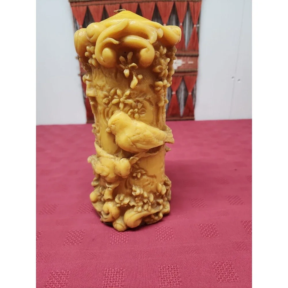 Vintage German Beeswax Johan Gunter Style Candle 1960's Unburned Birds & Flowers